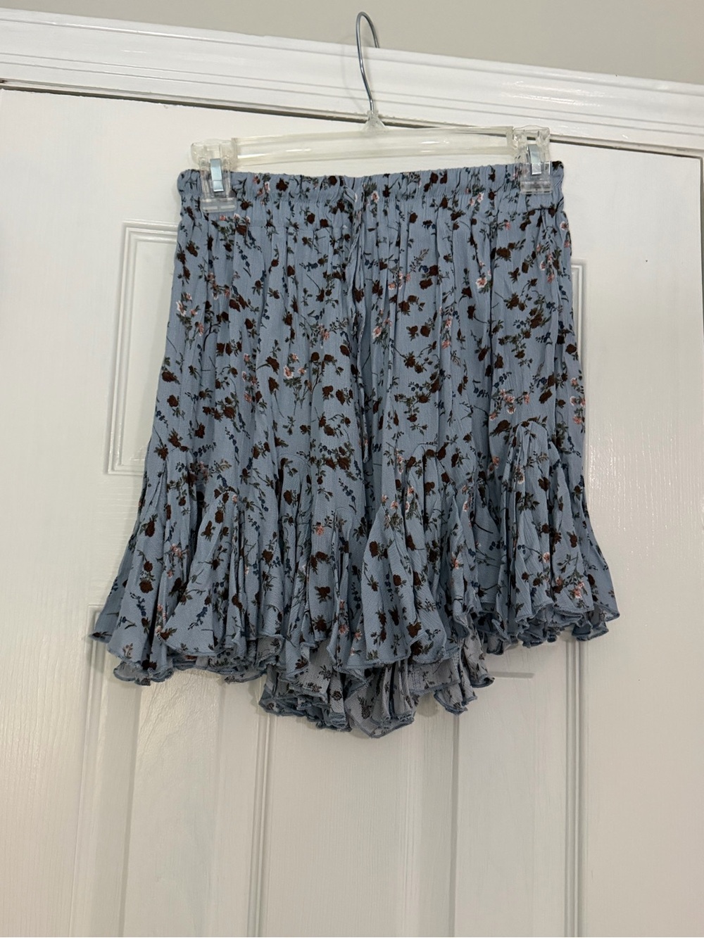 Vici Light Blue Floral Ruffle Skater Skirt